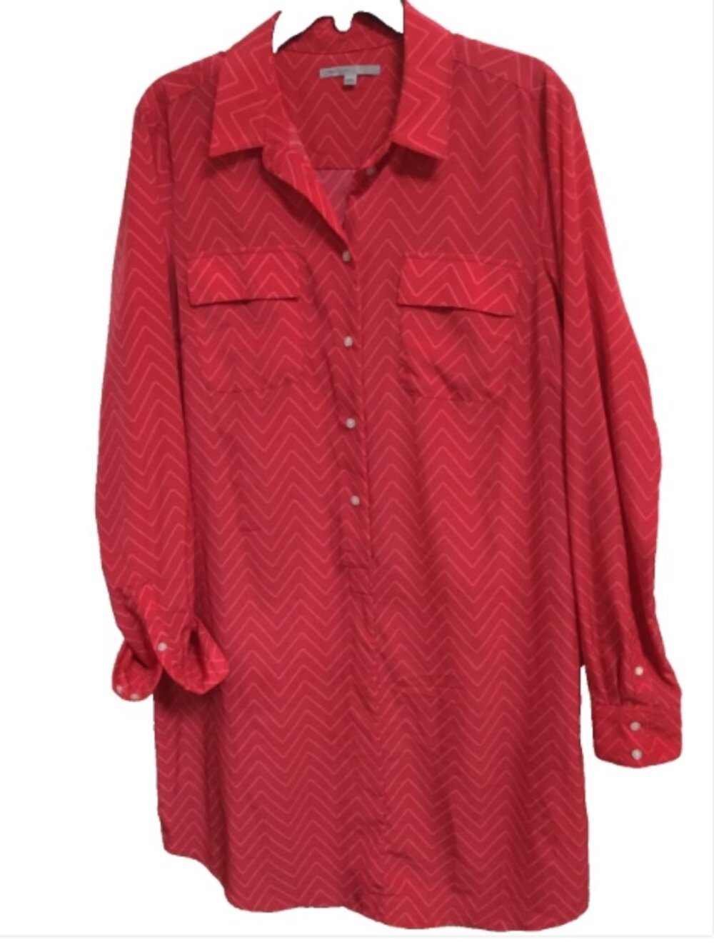 Gap Women size Mt Shift Shirt Dress Red Orange Sleeves Knee Length
